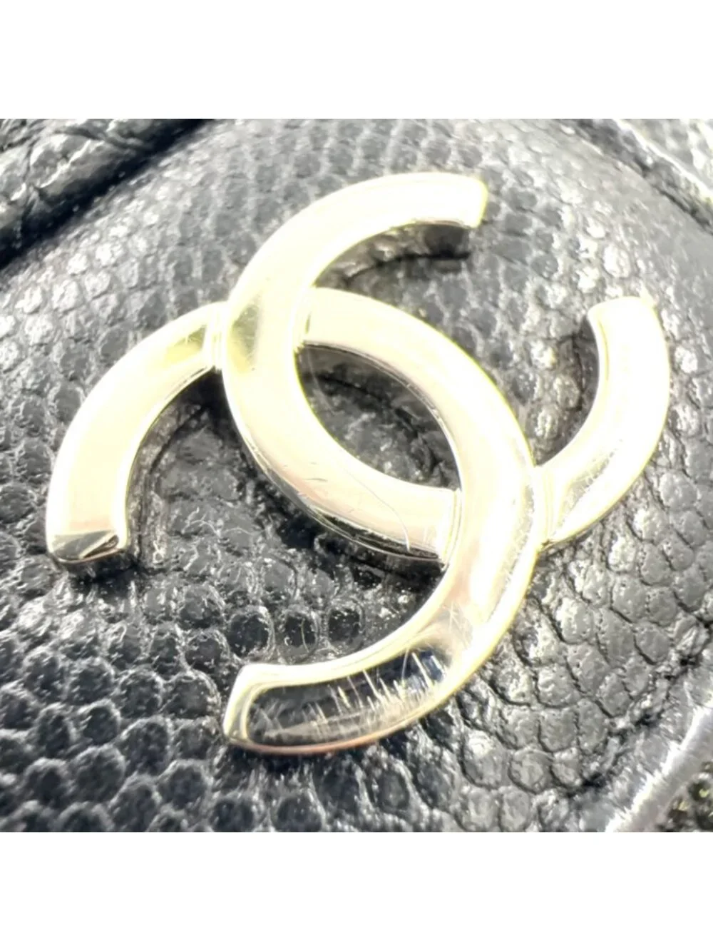 Chanel Quilted Eyewear Case Caviar Leather Black Chain Shoulder Bag Silver